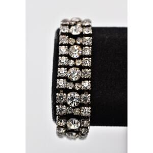 Vintage Garne Jewelry Triple Row Rhinestone Bracelet Silver Sparkling 50s BinO